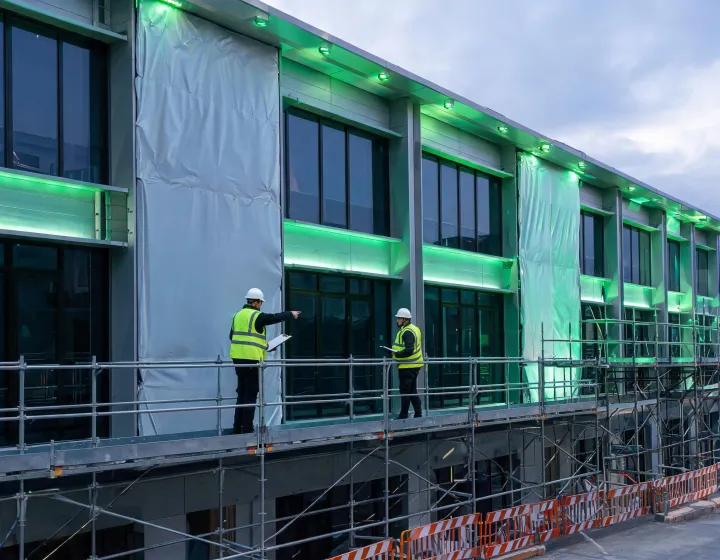 Architectural vinyl wrap film applied on commercial facade panels