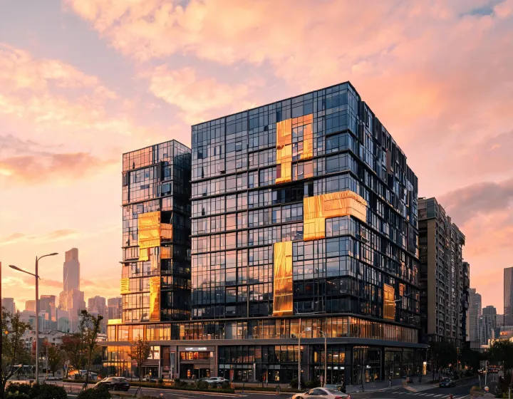 Mixed-use facade with architectural films