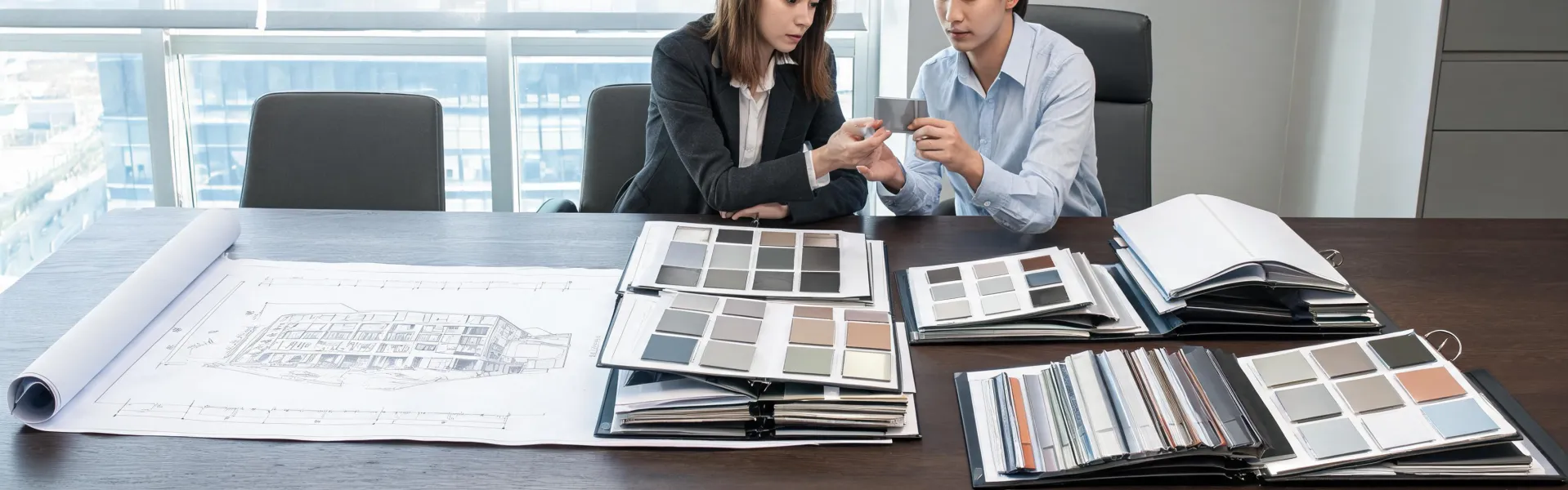 Facade consultants reviewing industry film kits